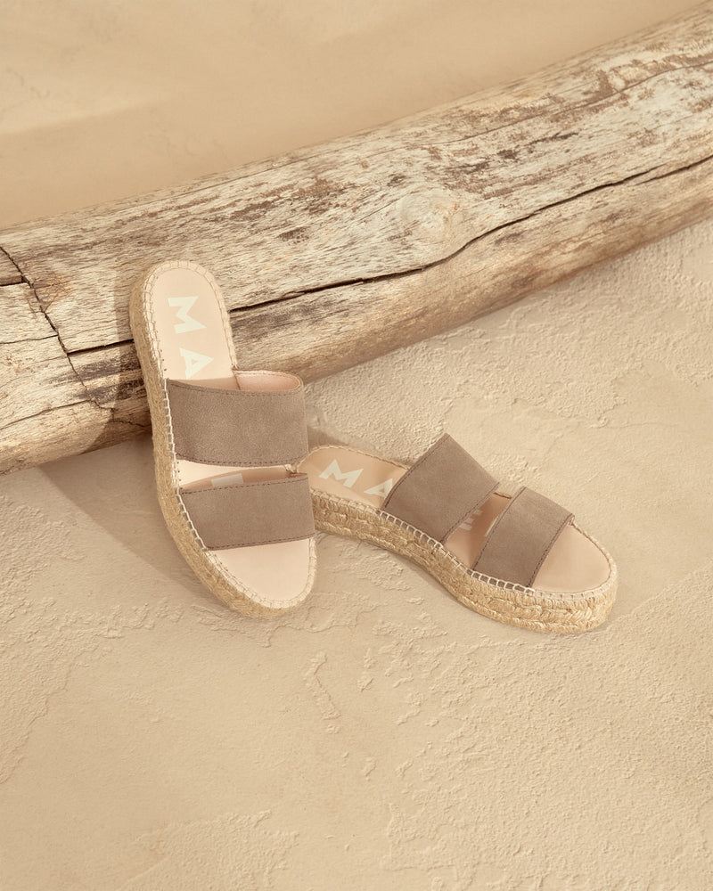 Suede Double Sole Two Bands Sandals - Hamptons - Coco Brown