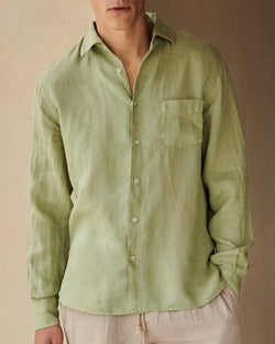 Linen Panama Shirt - Embroidered Palm - Sage