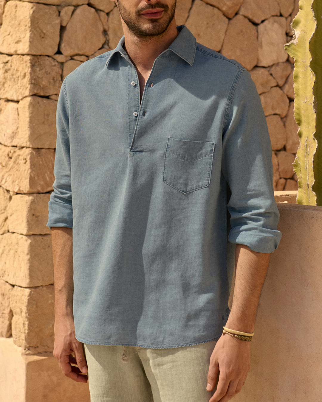 Manebí Lenim: Linen Denim|Nassau Polo Shirt