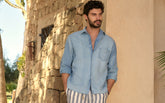 Linen Blend Chambray<br />Panama Shirt - Men’s Shirts & Jackets | 