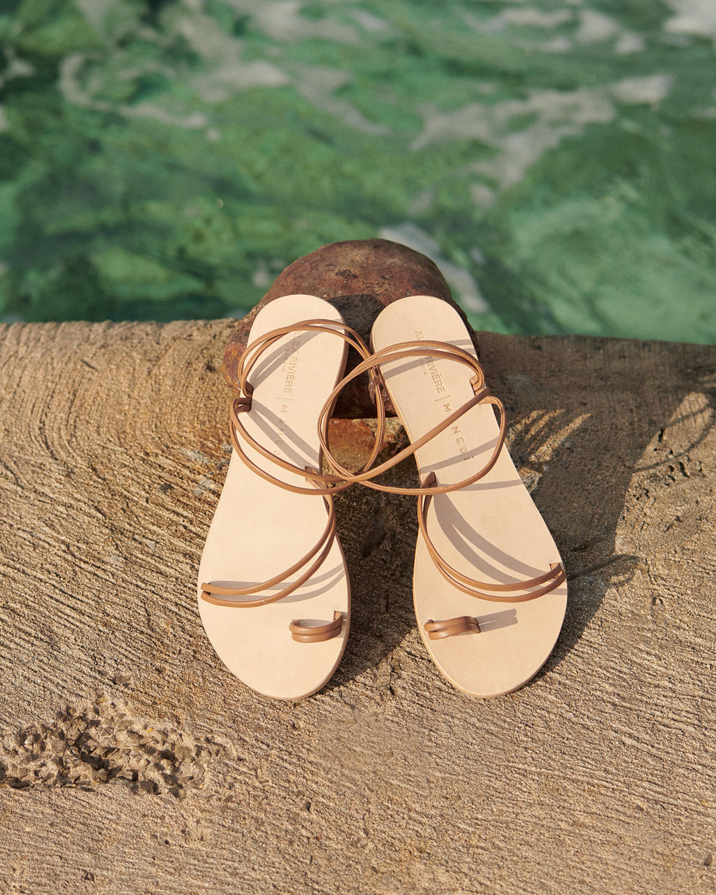 Francesca Leather Sandals - Toe Ring - Tan Stripes