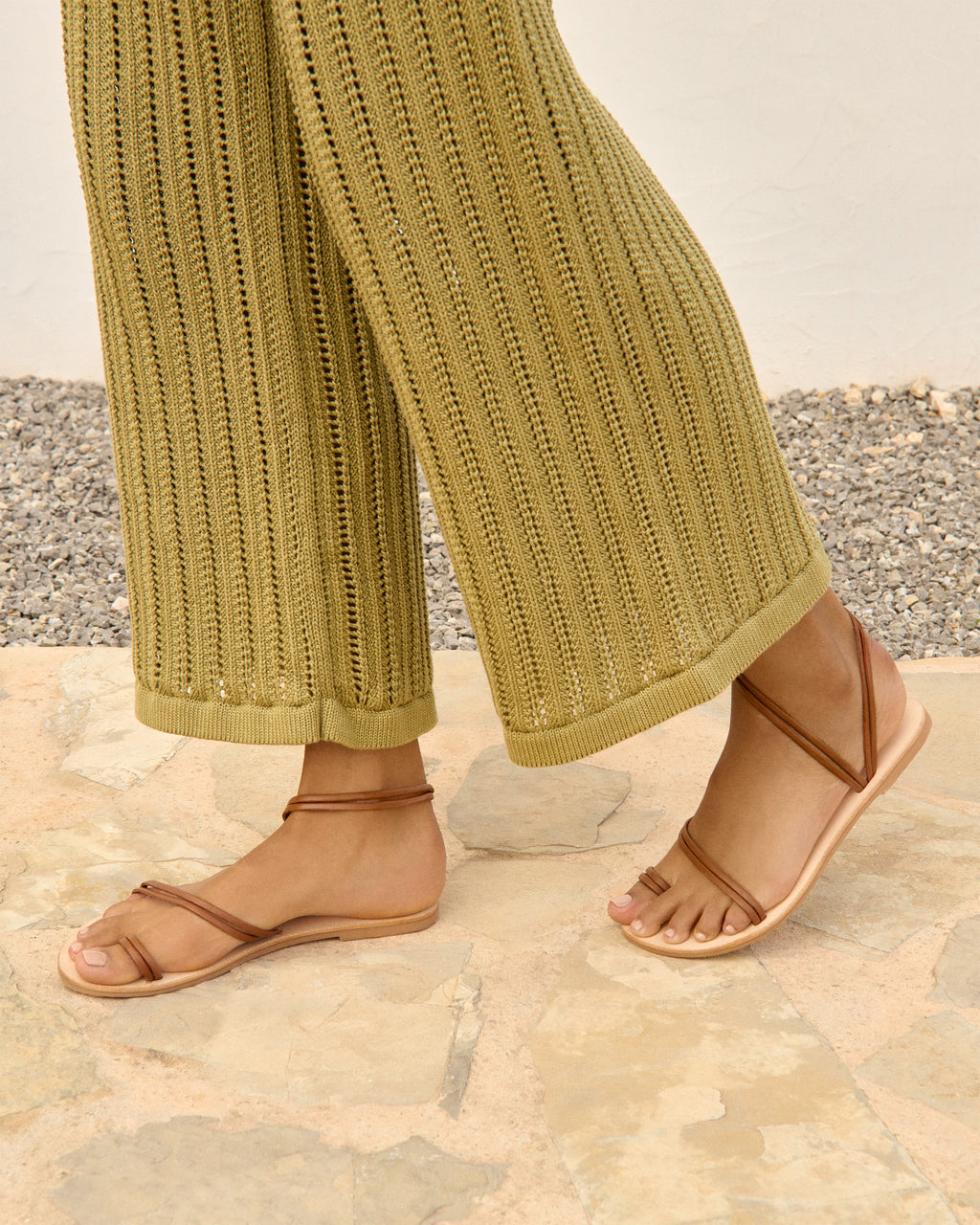 Francesca Leather Sandals - Toe Ring Tan Stripes