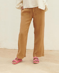 Linen Belem Trousers - Elasticated Waistband - Brown Sugar