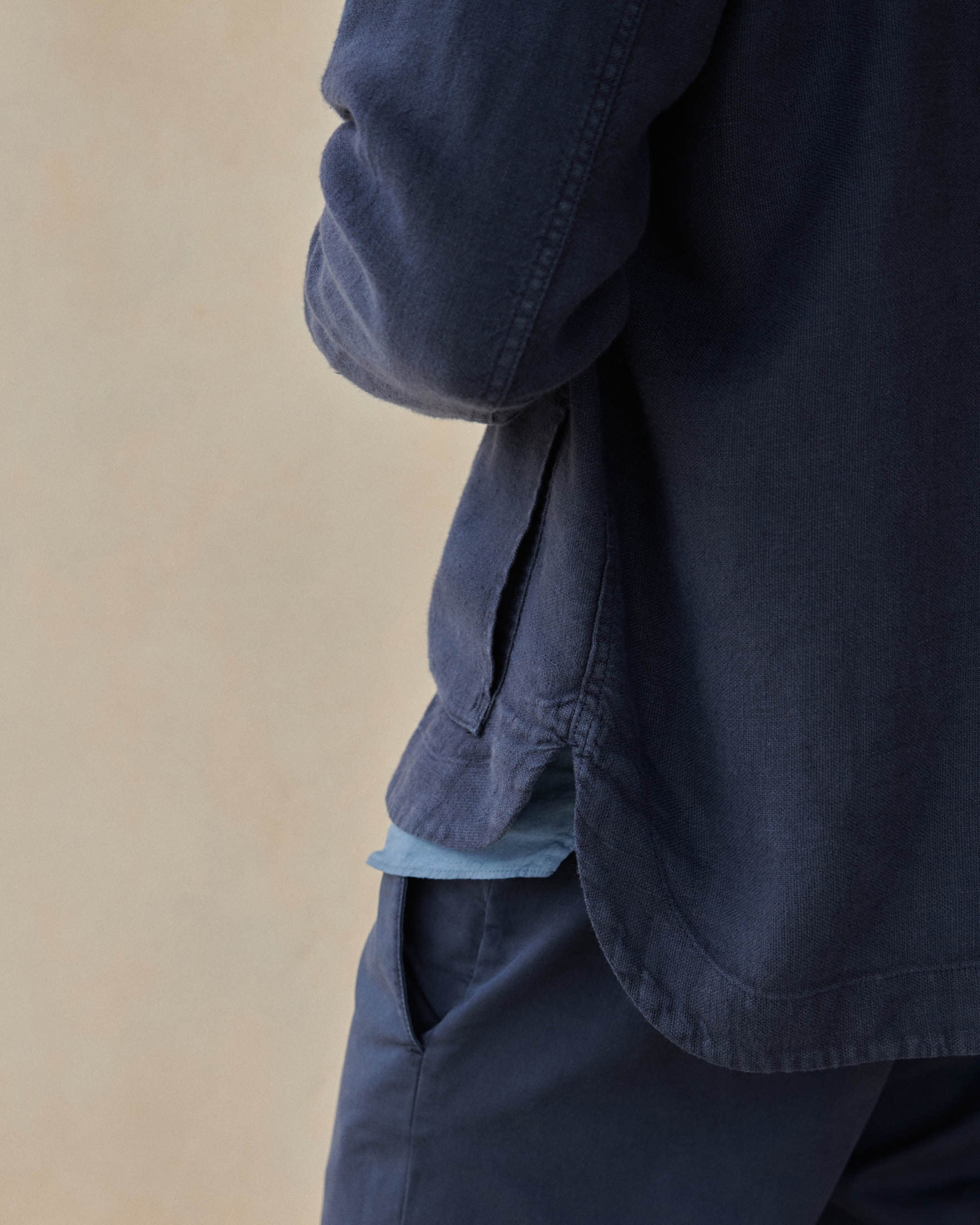 Linen Sahara Over Jacket - Embroidered Logo - Night Blue