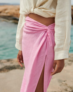Linen Trancoso Skirt - With Lateral Slit - Begonia