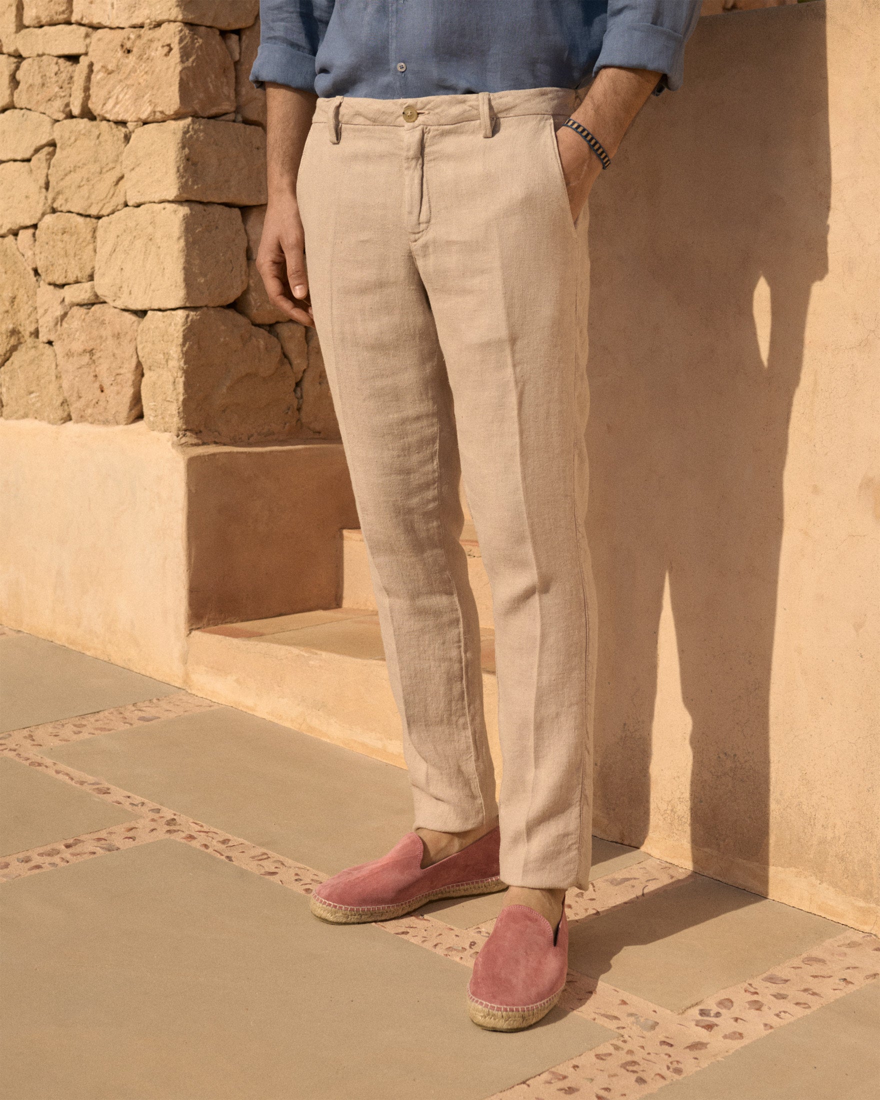 Manebí Woven Linen Milano Trousers - Kaki Beige