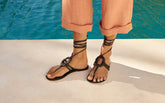 Mer Leather and Wood Effect<br />Lace-Up Ring Sandals - New Arrivals | 