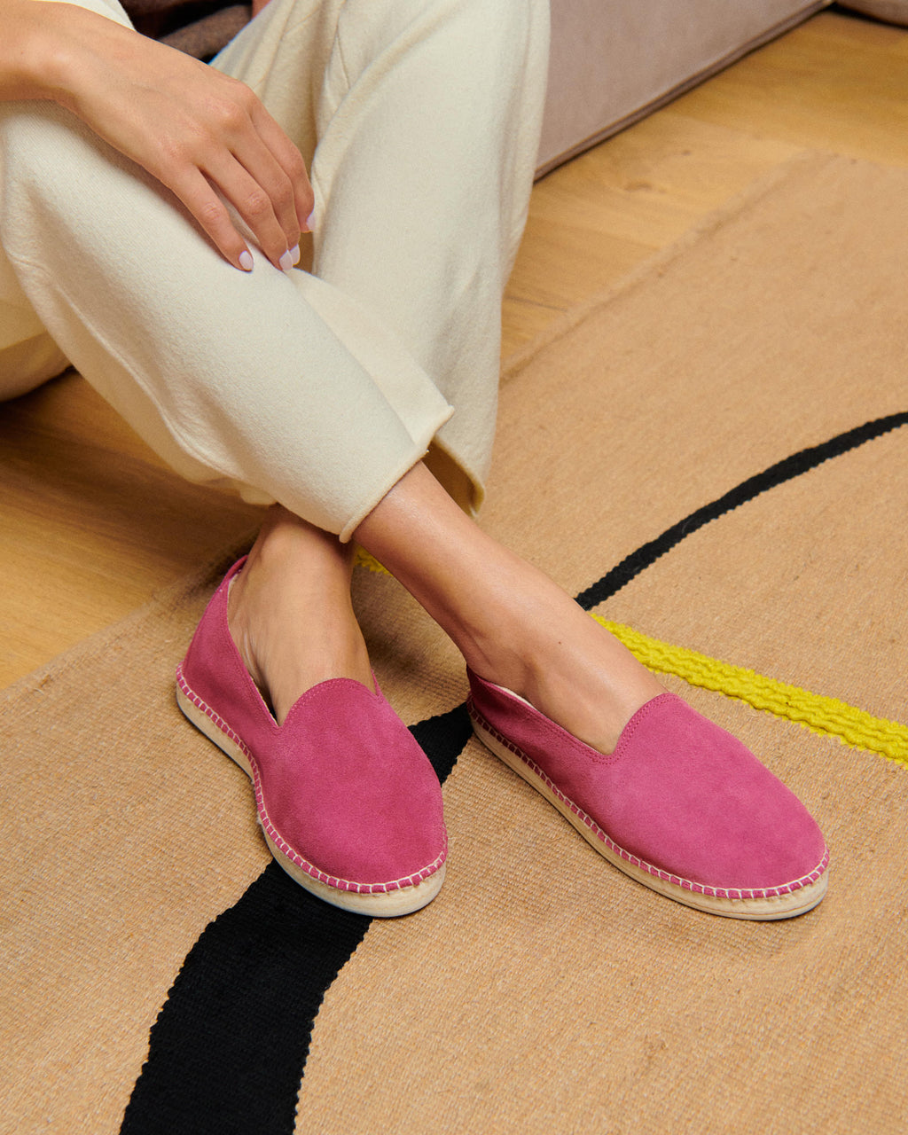Suede With Faux Fur Flat Espadrilles With Fur - Cortina - Magenta