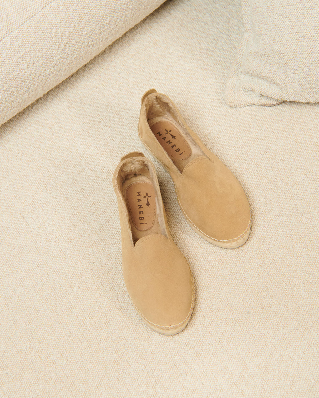 Suede With Faux Fur Flat Espadrilles With Fur - Cortina - Champagne Beige