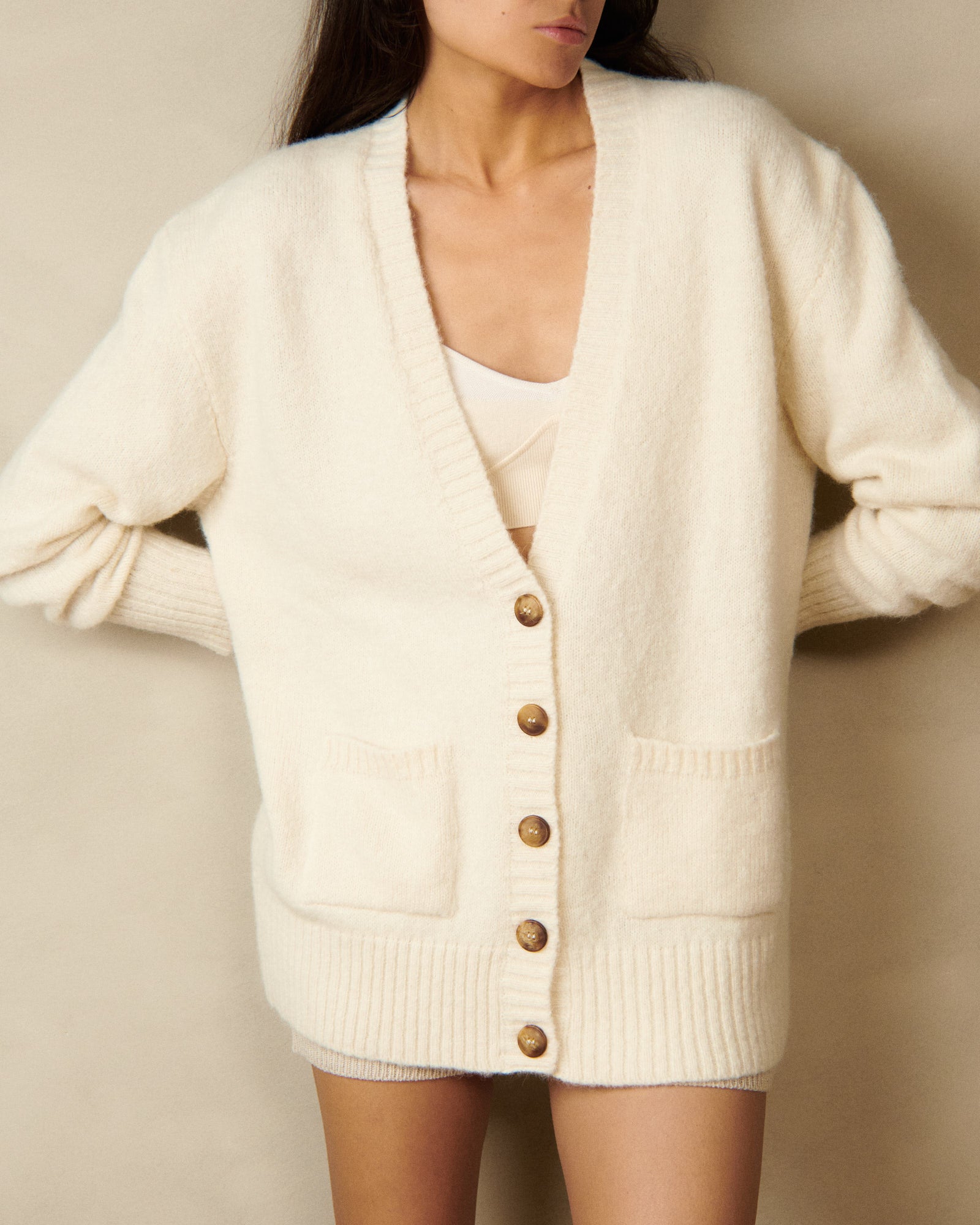 Baby Alpaca and Wool Cardigan - V-neck Butter Cream