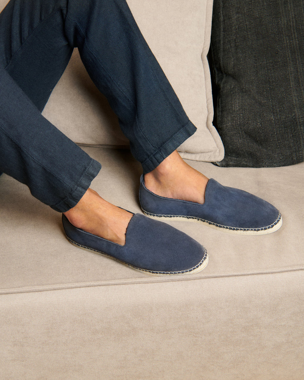 Suede With Faux Fur Flat Espadrilles With Fur - Cortina - Patriot Blue