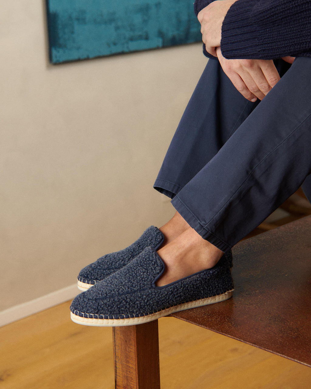 Faux Fur Loafers Espadrilles - Cortina Navy Blue