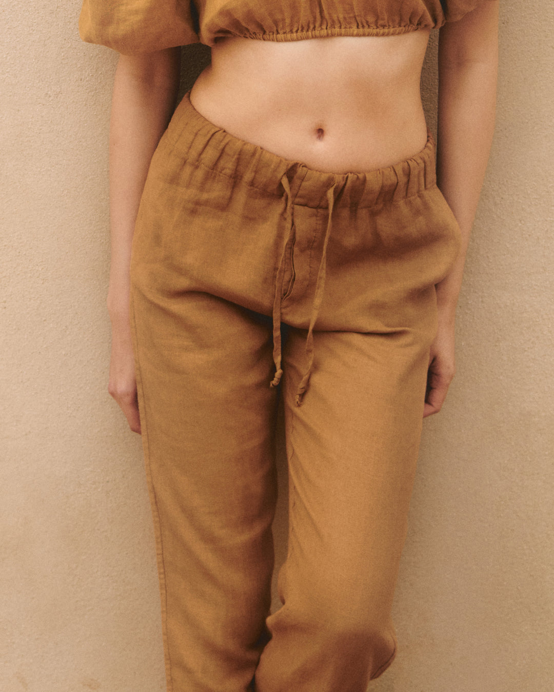 Linen Belem Trousers - Elasticated Waistband - Brown Sugar