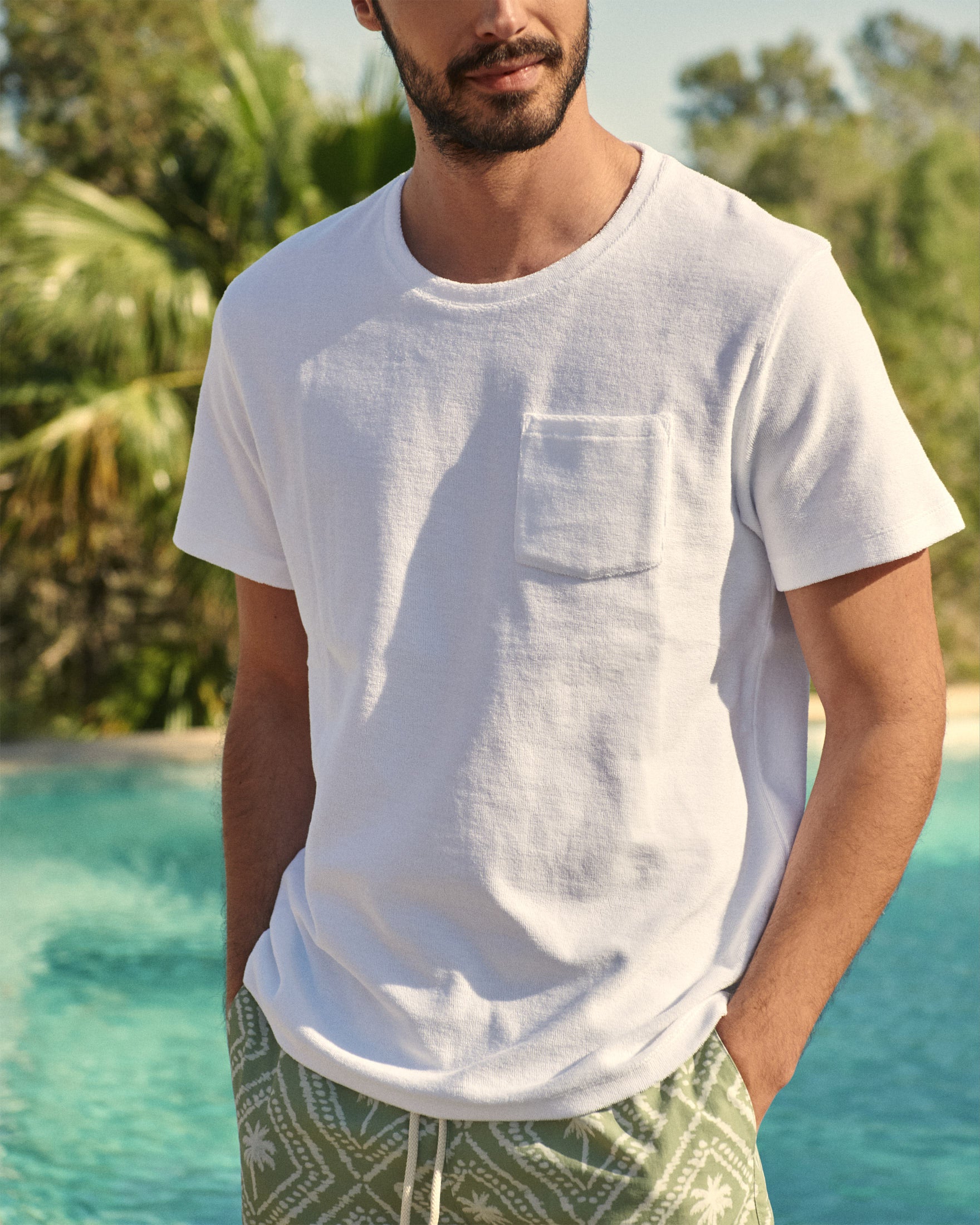 Manebí Organic Terry Cotton Emilio T-Shirt - Embroidered Palm White