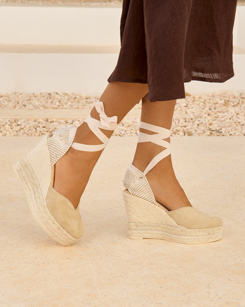 Soft Suede Heart-Shaped|Wedge Espadrilles - Hamptons Champagne Beige