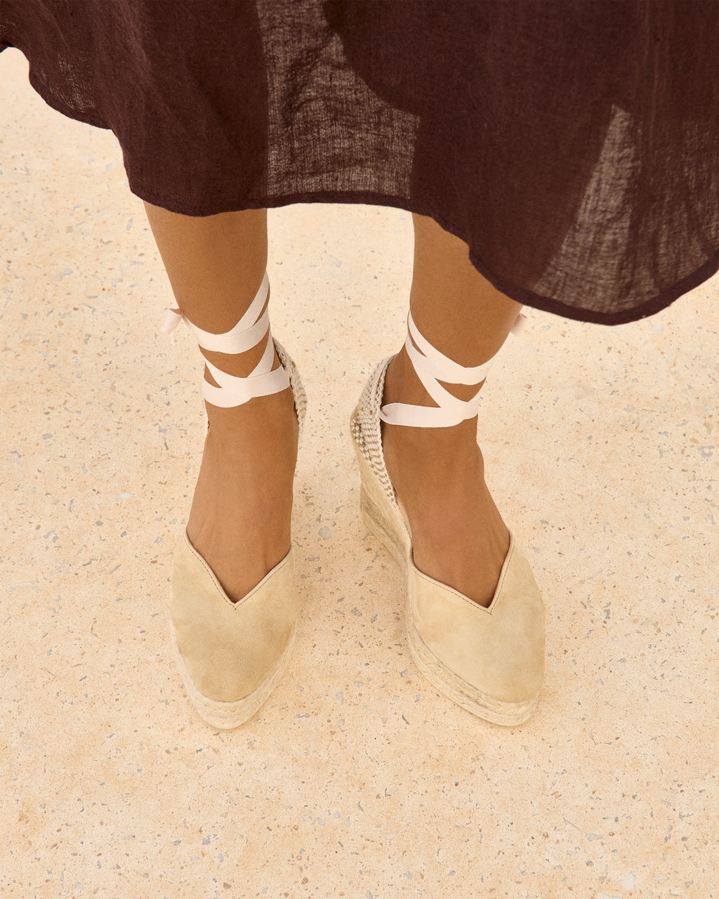 Soft Suede Heart-Shaped|Wedge Espadrilles - Hamptons Champagne Beige