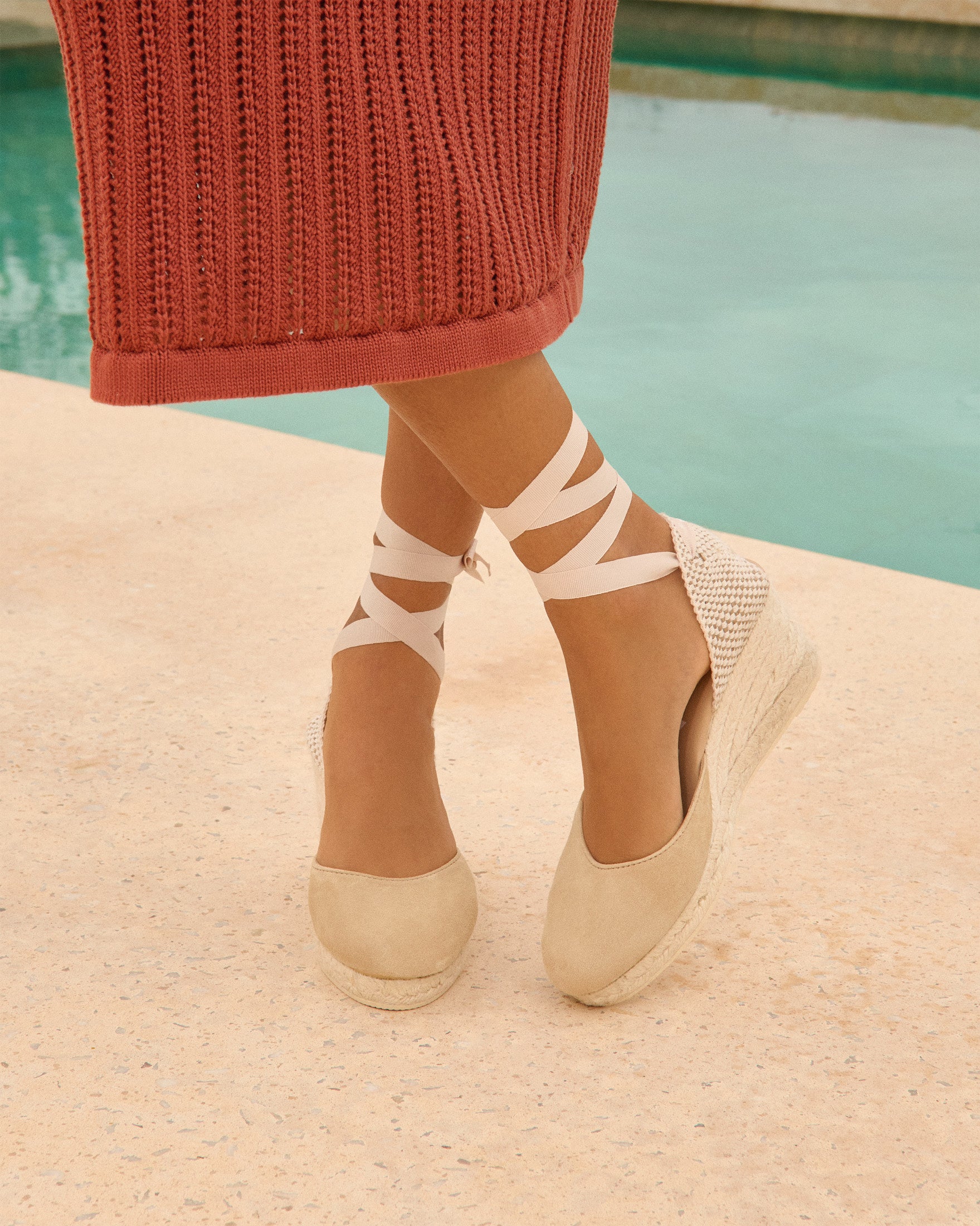 Manebí Soft Suede Low Wedge Espadrilles - Hamptons Champagne Beige