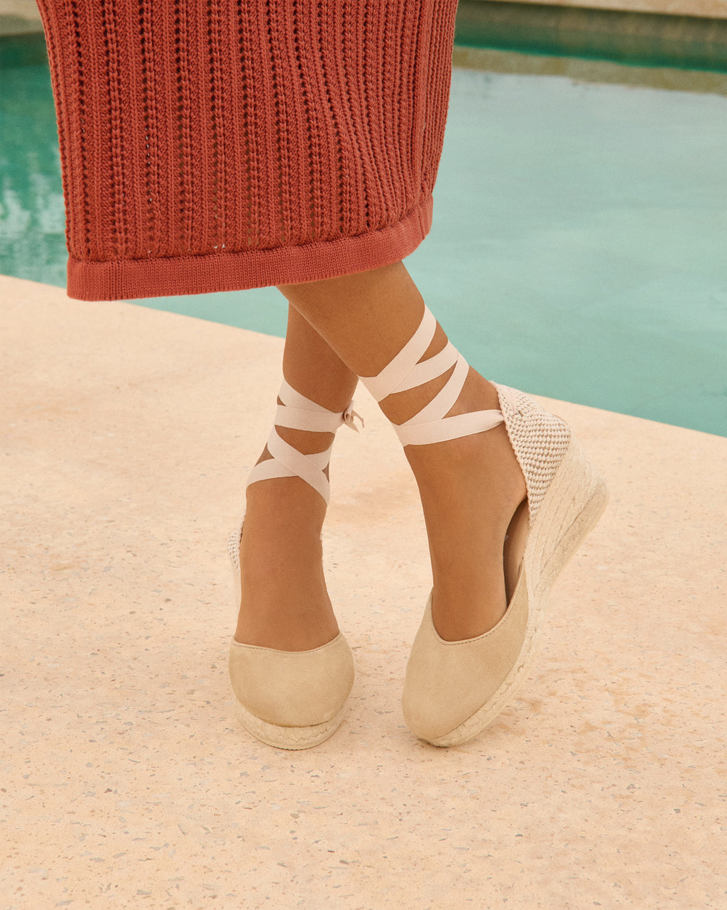 Soft Suede Low Wedge Espadrilles - Hamptons Champagne Beige