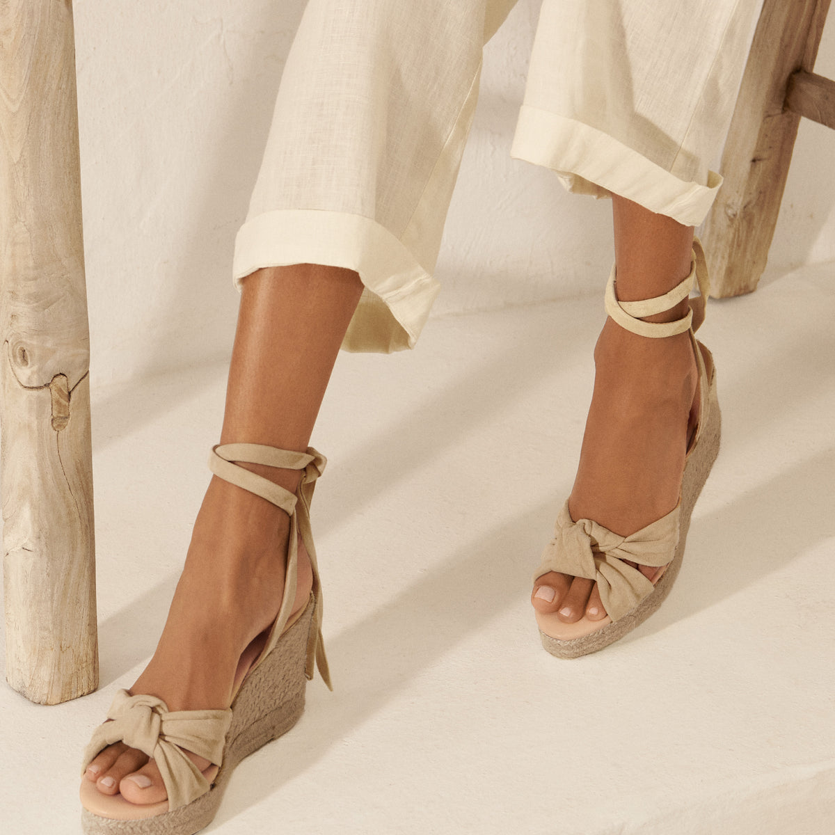 MANEBI - Soft Suede Low Wedge Espadrilles Hamptons Beige main image 1
