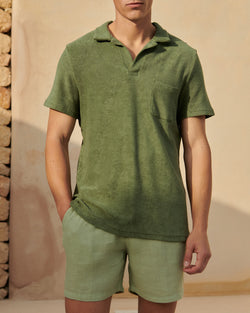 Olive Polo Shirt - Kaki Terry Cotton