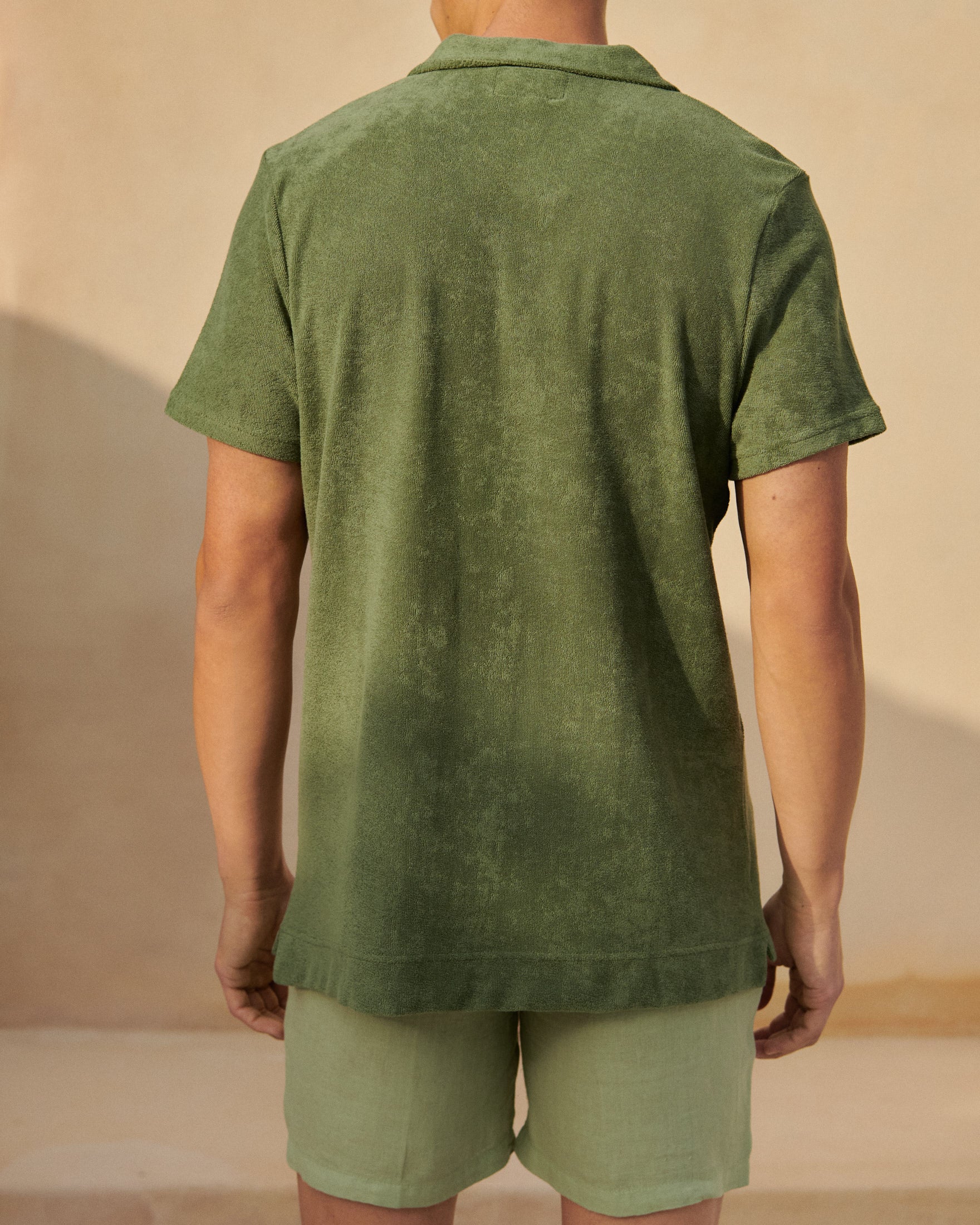 Olive Polo Shirt  - Made in Portugal - Kaki Terry Cotton