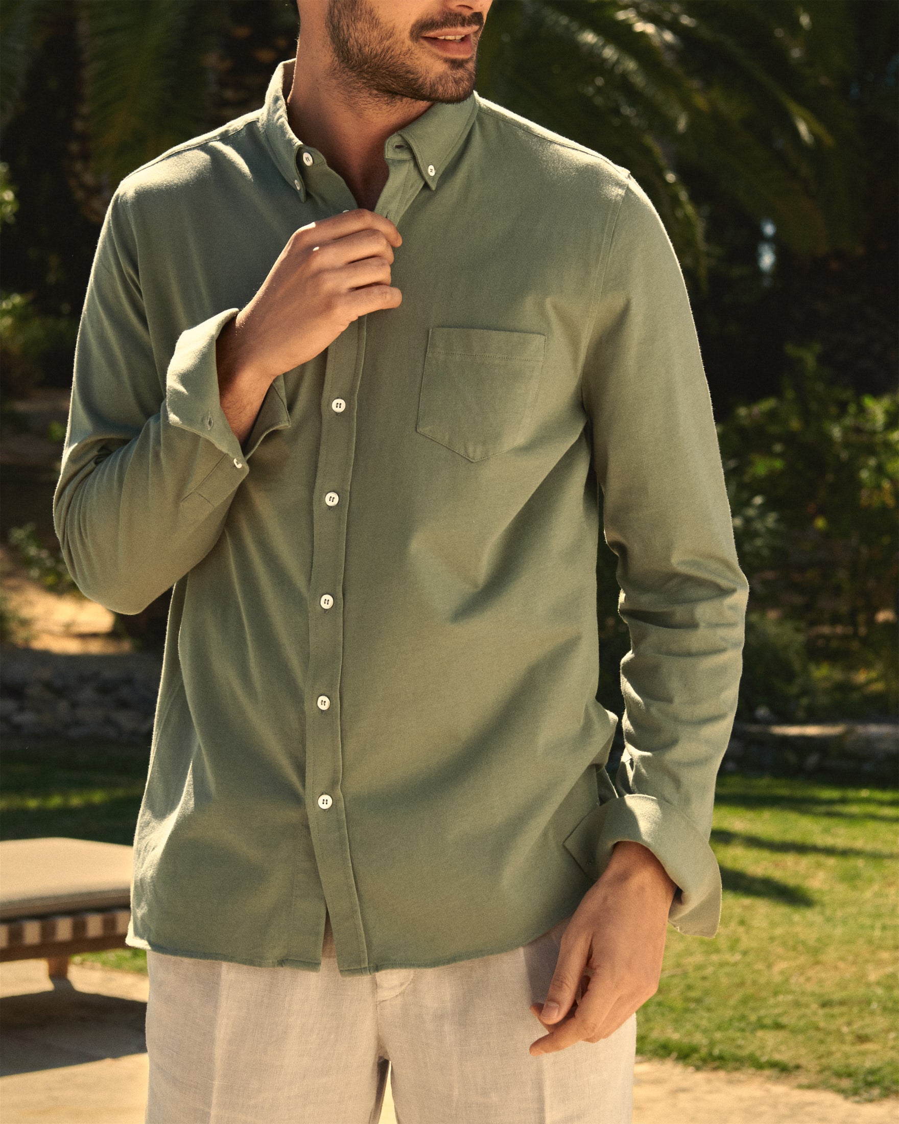 Manebí Organic Cotton Pedro Shirt - Long Sleeve Kaki Green