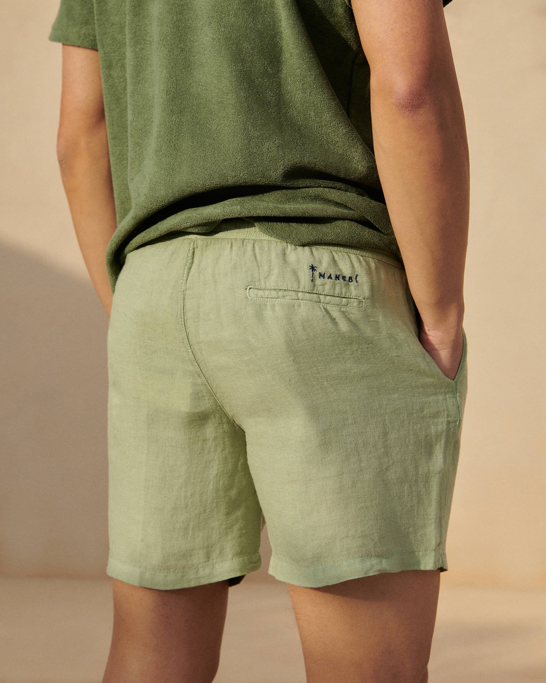 Malibu Shorts - Washed Linen - Military Green