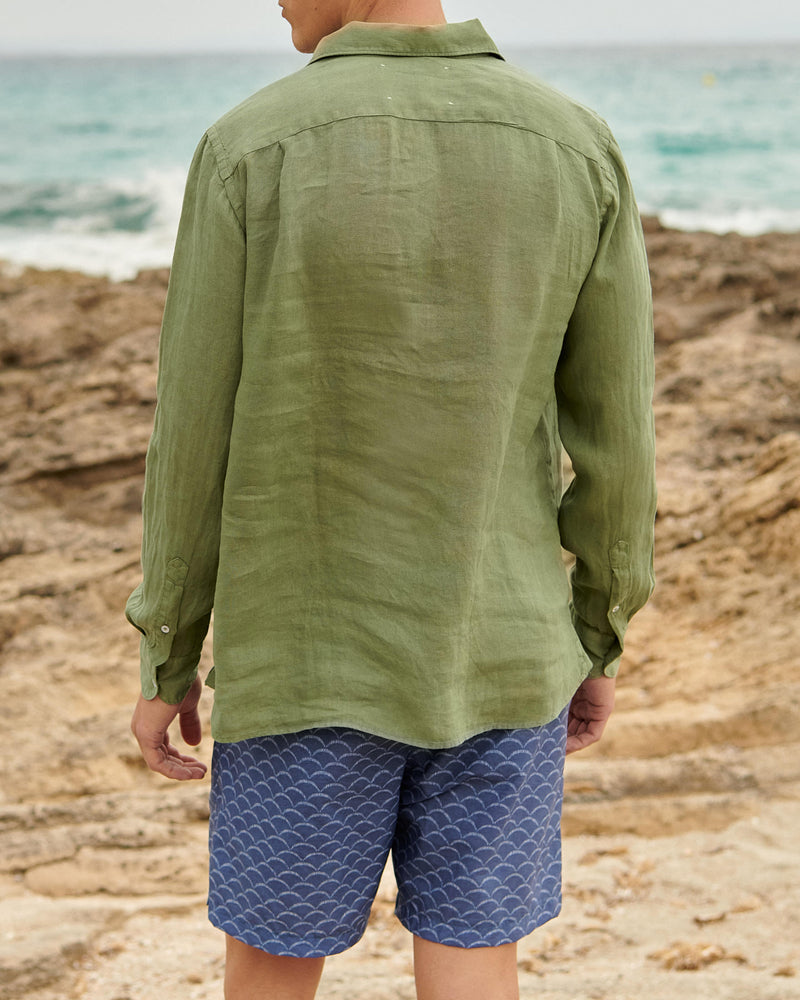 Nassau Polo Shirt - Washed Linen - Military Green