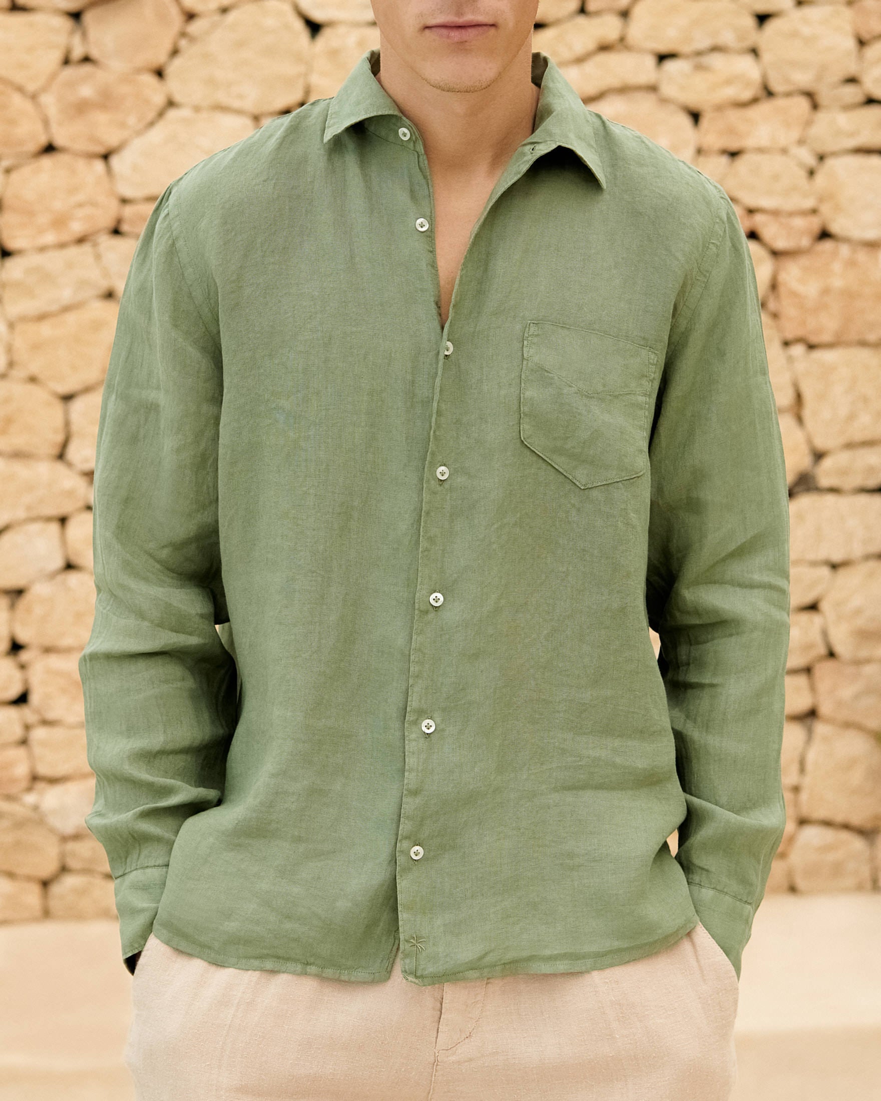 Sage Washed Linen Shirt by Proper Cloth