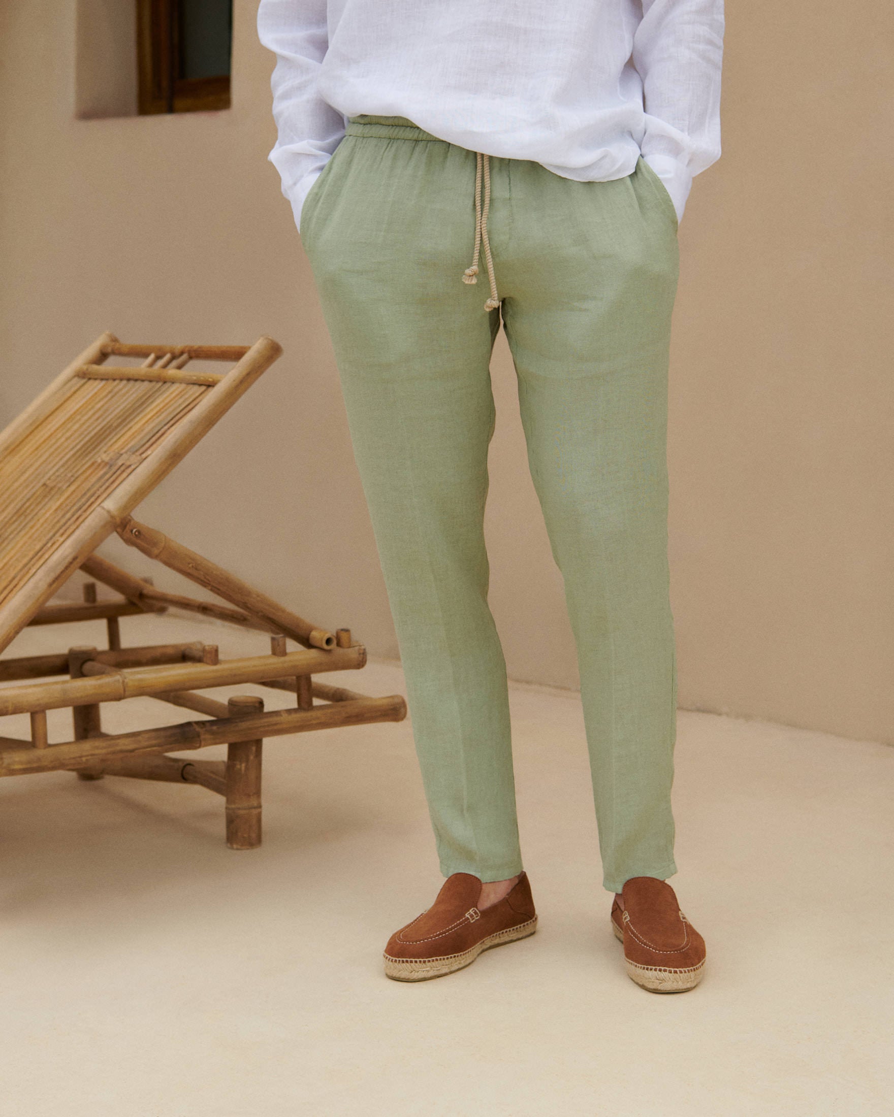 Venice Trousers - Washed Linen - Military Green
