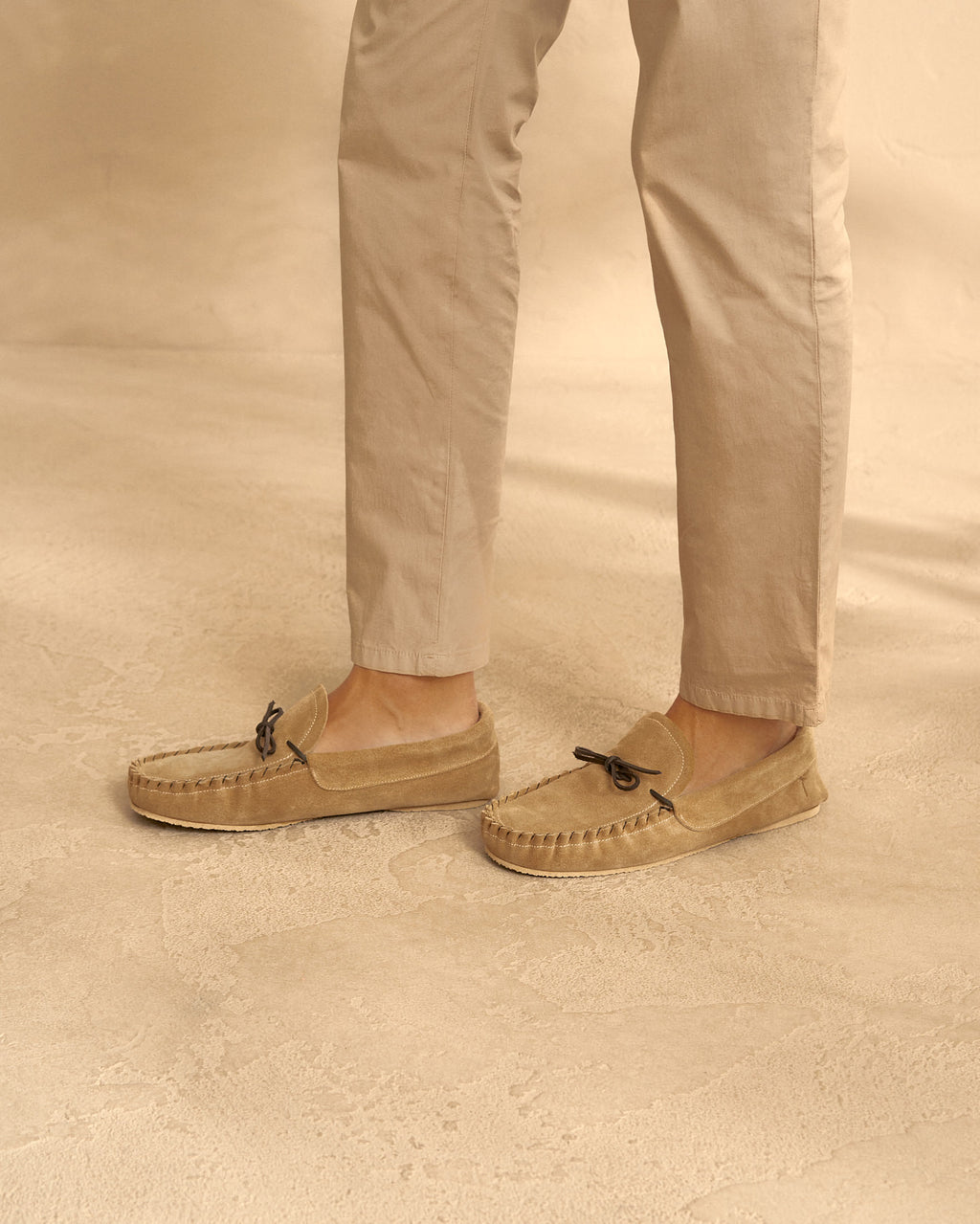 Suede And Wool Moccasins - Washed Beige