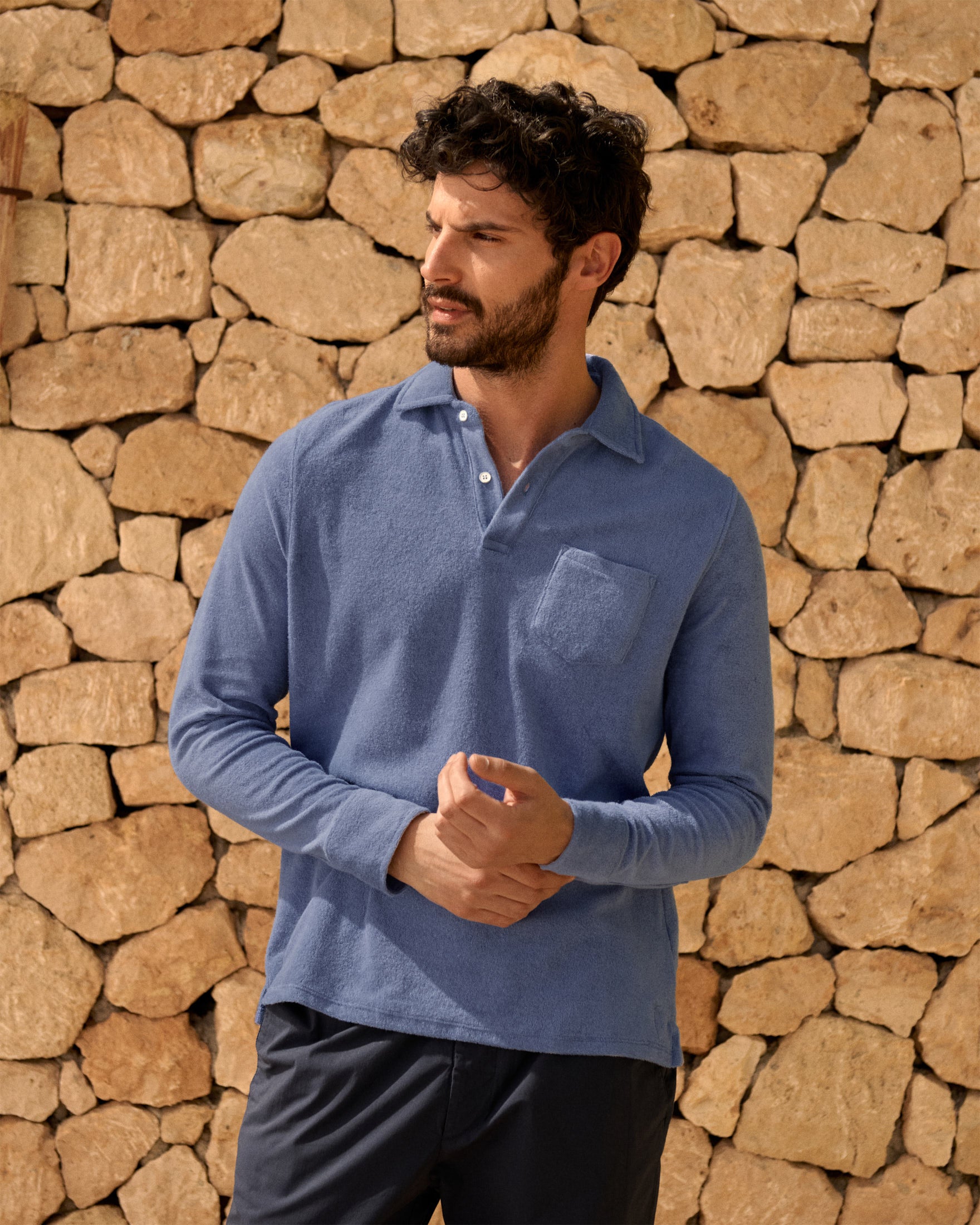 Manebí Organic Terry Cotton|Antonello Polo Shirt - Long Sleeve Petrole