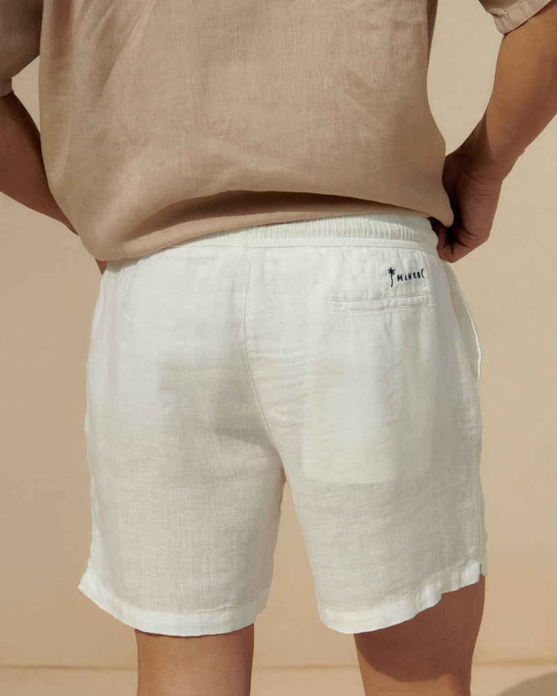 Washed Linen Malibu Shorts - Embroidered Logo - Off White