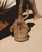 Weaving Raffia Beach Bucket - Palm Leather Tag | 