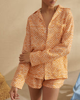 Printed Linen Natal Shirt - Orange White Chevron | 