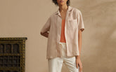 Washed Linen Havana<br />Camp-Collar Shirt - Women's Clothing | 