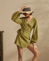 Linen Biarritz Dress - Kaki Green | 