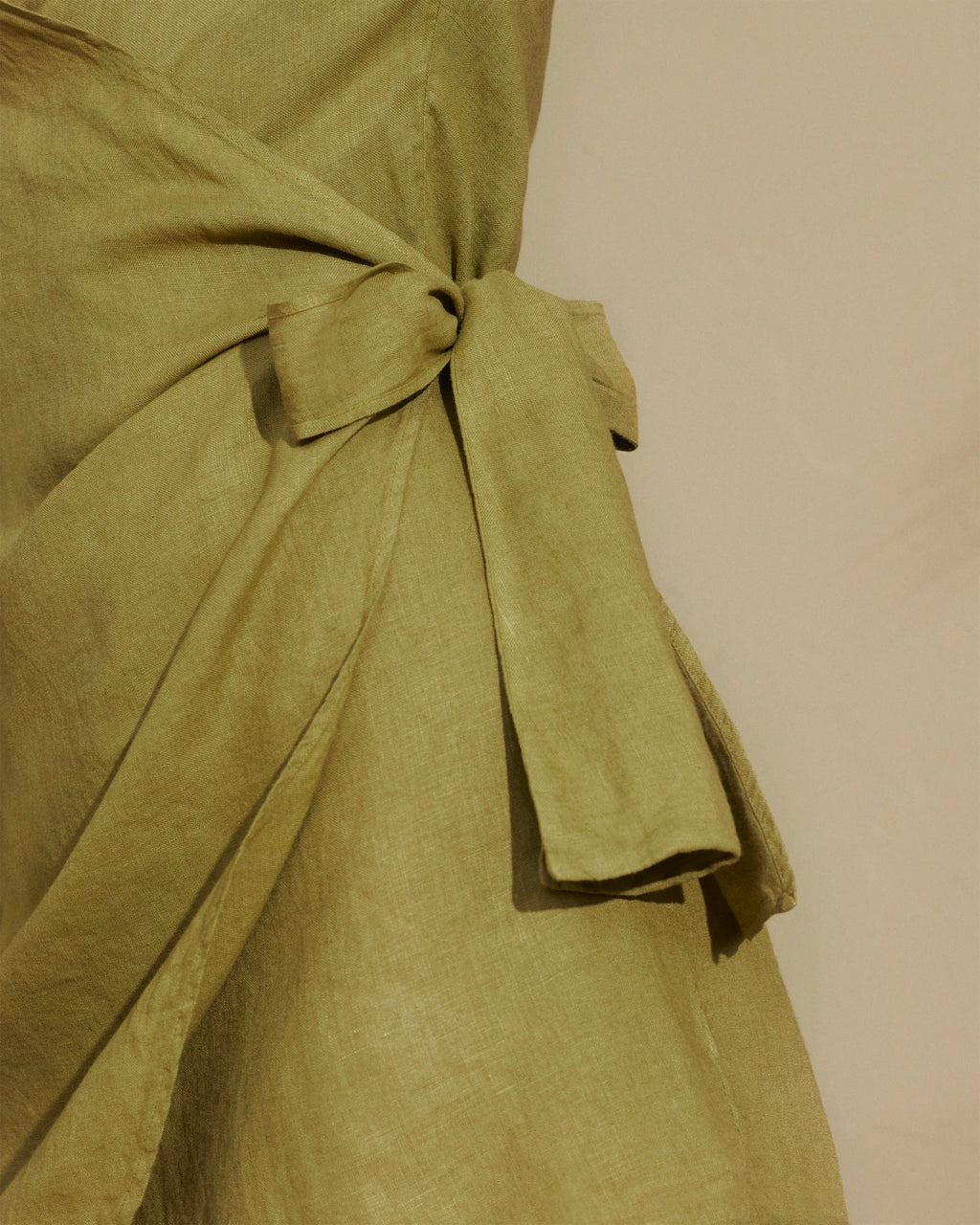 Linen Biarritz Dress - Wraparound Design - Kaki Green