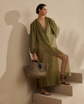 Silk Cotton Voile Goias Dress - Kaki Green | 