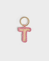 Natural Raffia Letter T Charm Keyring - Keychains & Charms | 