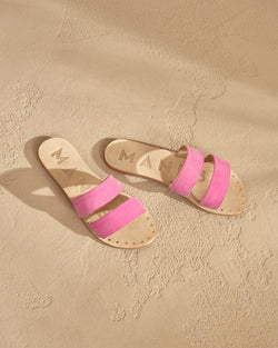 Suede Leather Sandals - Bold Pink Two Bands