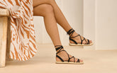 Suede & Jute Lace-Up Sandals - Shoes | 