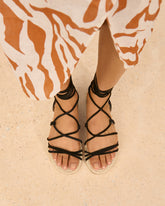 Suede Jute Sandals - Hamptons Black Lace-Up | 