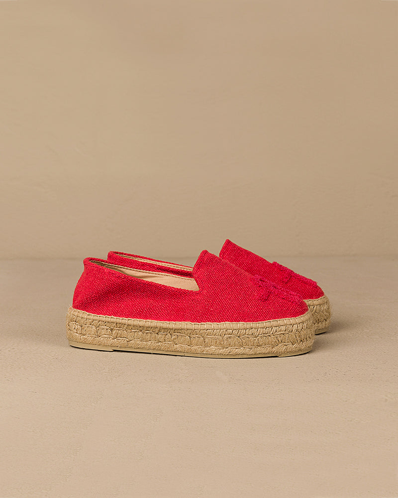 Organic Hemp Double Sole Espadrilles - with Cloth Logo Red