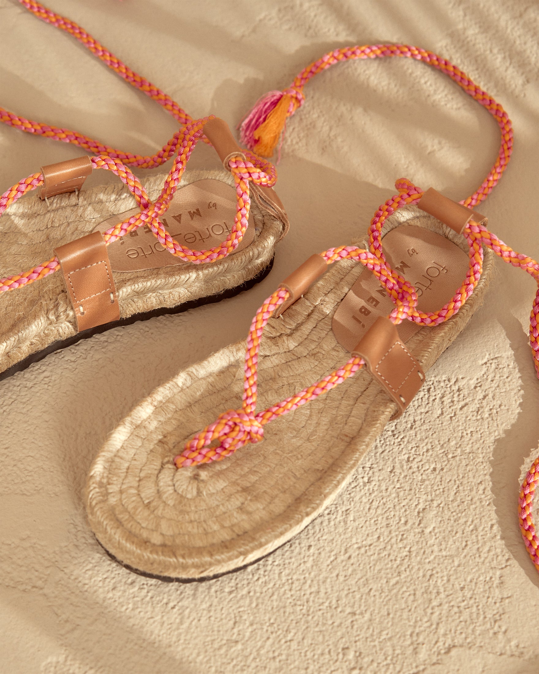 Tie-Up Ropes Jute Sandals - Pink Orange Braid