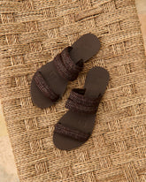 Raffia Stripes Leather<br />Three Bands Sandals - Women’s Sandals | 