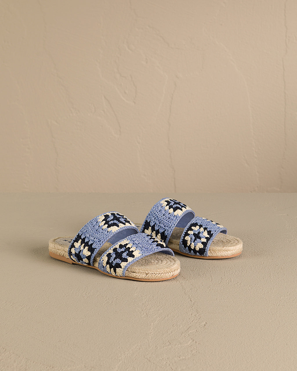 Cotton Crochet Two Bands|Jute Sandals - Indigo And Navy Blue