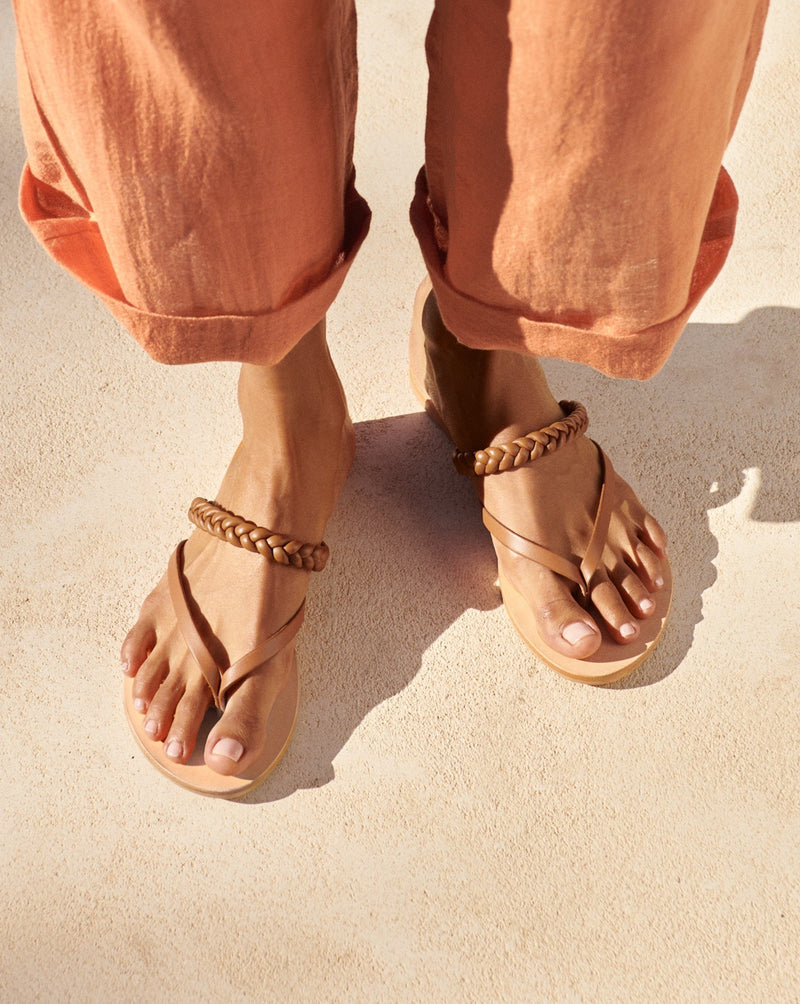 Leather Sandals - Canyon Tan Braid Thongs