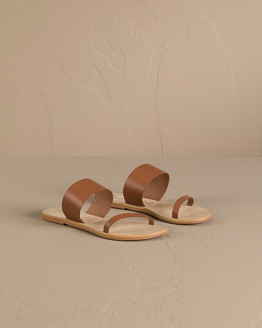 Leather Two Bands Sandals - Tan