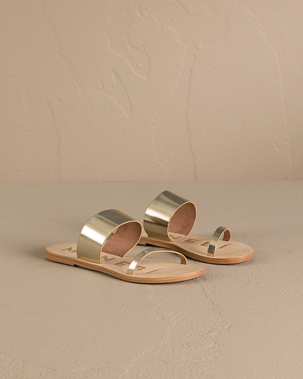 Leather Two Bands Sandals - Platinum
